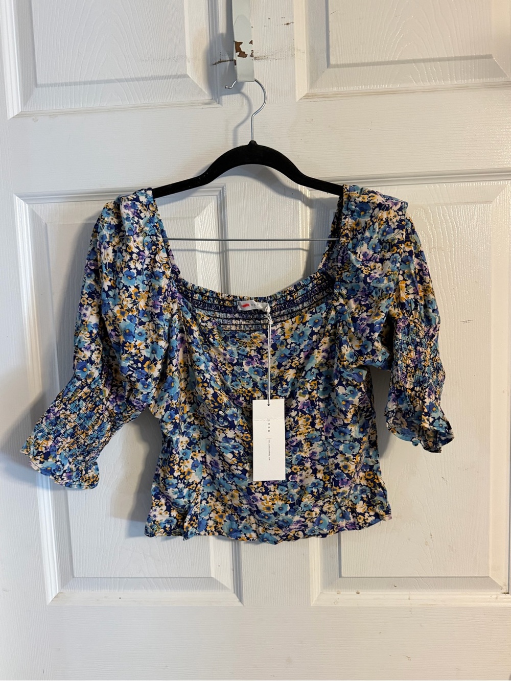 Lush Blue Multi Floral Smocked Crop Top
